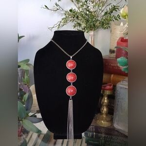 Bohemian Silver Tone and Red Pendant Necklace